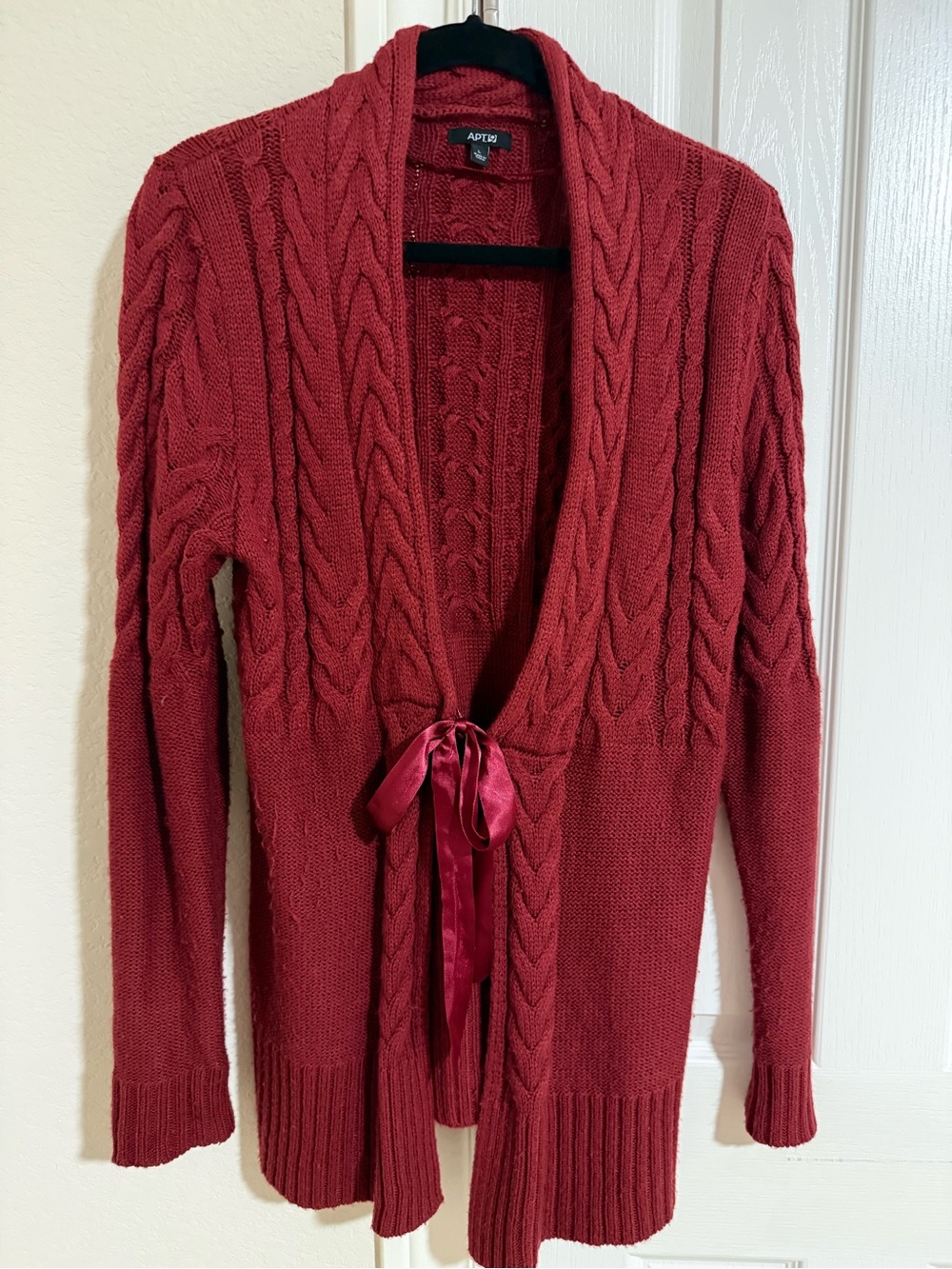 APT. 9 Women's Cable Knit Open Cardigan - Bergundy Red